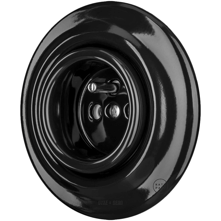 Black porcelain 2-pin Euro wall socket by Katy Paty