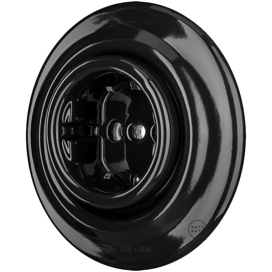 Black porcelain 2-pin schuko wall socket by Katy Paty