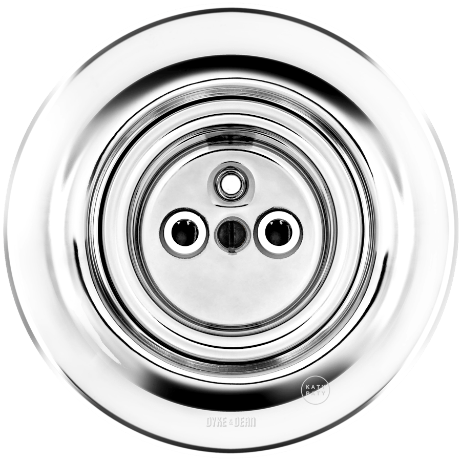 Chrome porcelain 2-pin Euro wall socket by Katy Paty