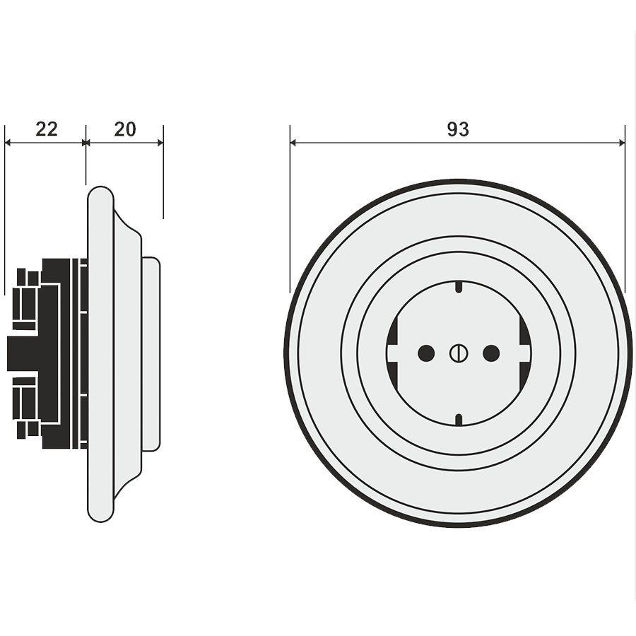 Concha porcelain 2-pin schuko wall socket by Katy Paty