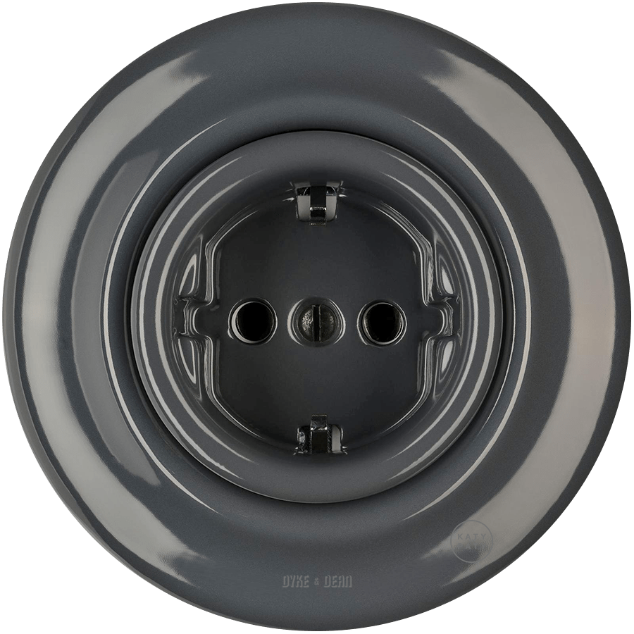 Dark Grey porcelain 2-pin schuko wall socket by Katy Paty