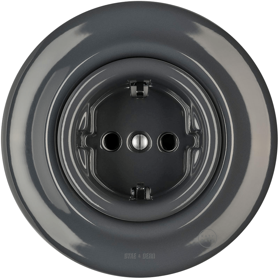Dark Grey porcelain 2-pin schuko wall socket by Katy Paty