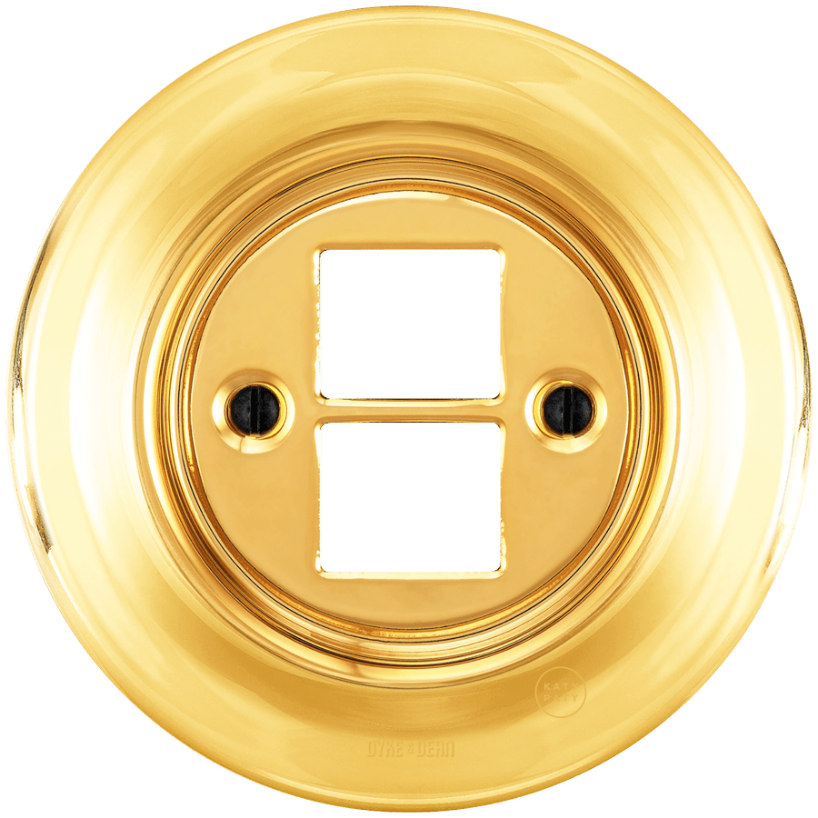 Gold porcelain PC and USB data wall socket by Katy Paty