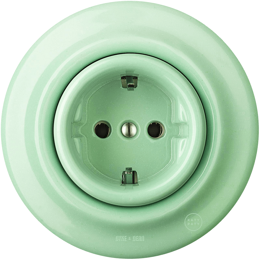 Mint porcelain 2-pin schuko wall socket by Katy Paty