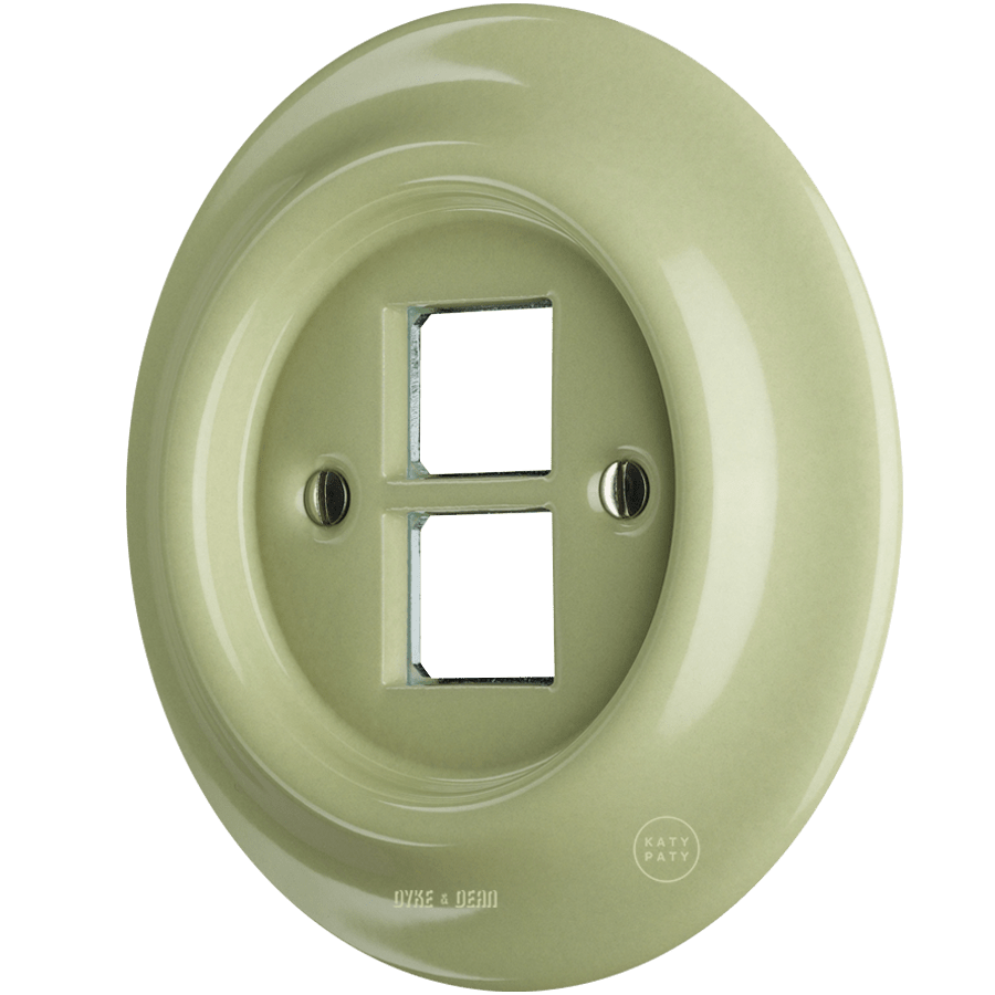 Moss Green porcelain PC and USB data wall socket by Katy Paty