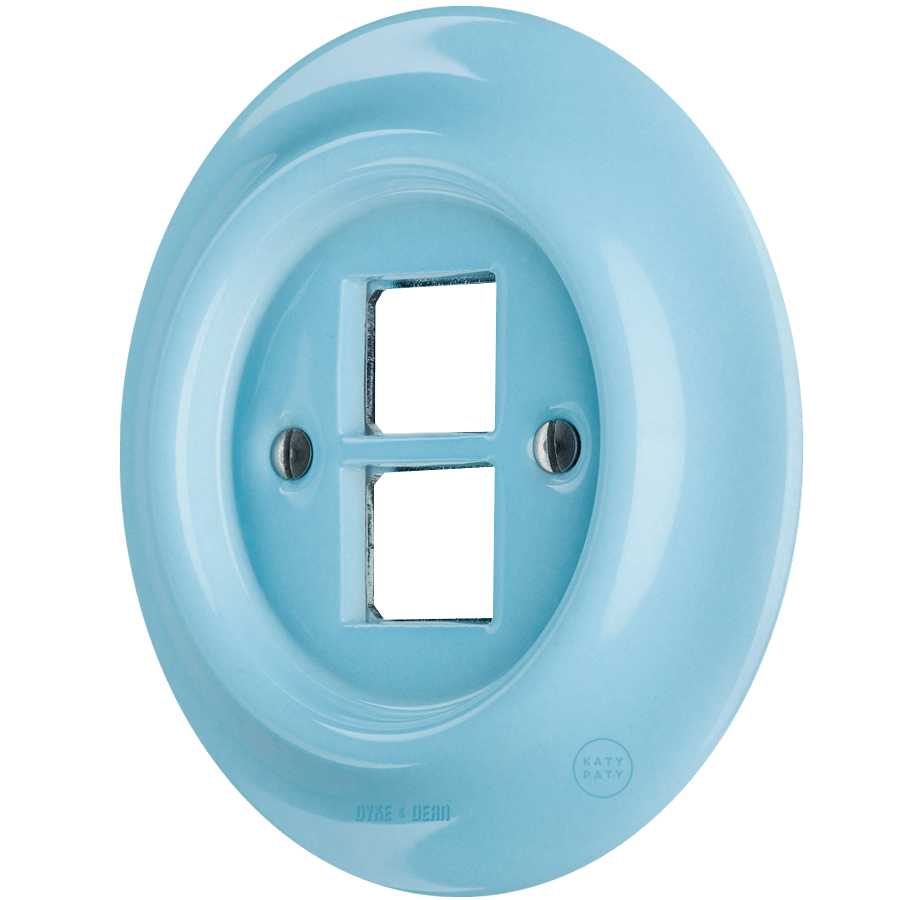 Pastel Blue porcelain PC and USB data wall socket by Katy Paty