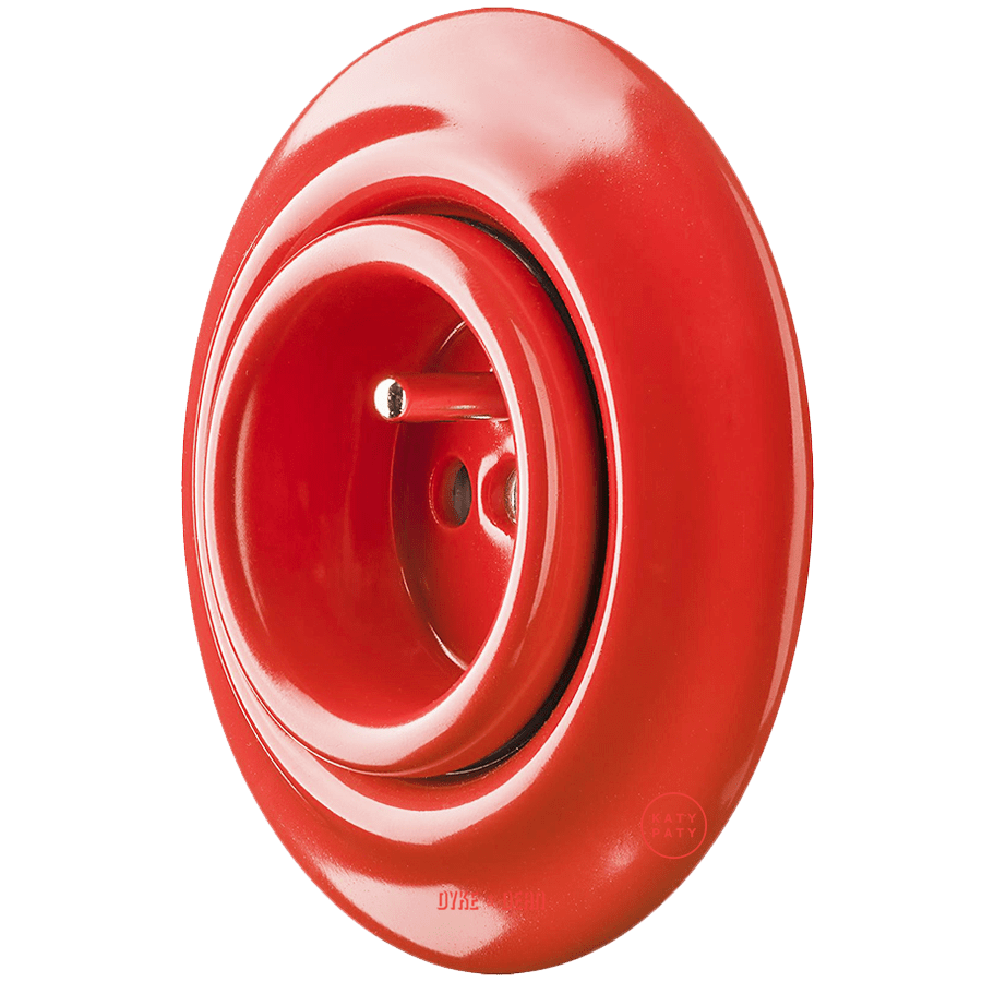 Red porcelain 2-pin Euro wall socket by Katy Paty