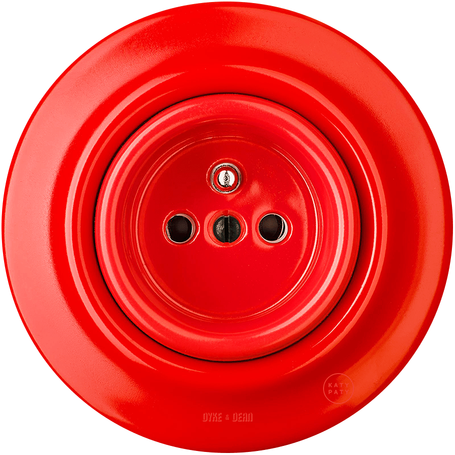 Red porcelain 2-pin Euro wall socket by Katy Paty