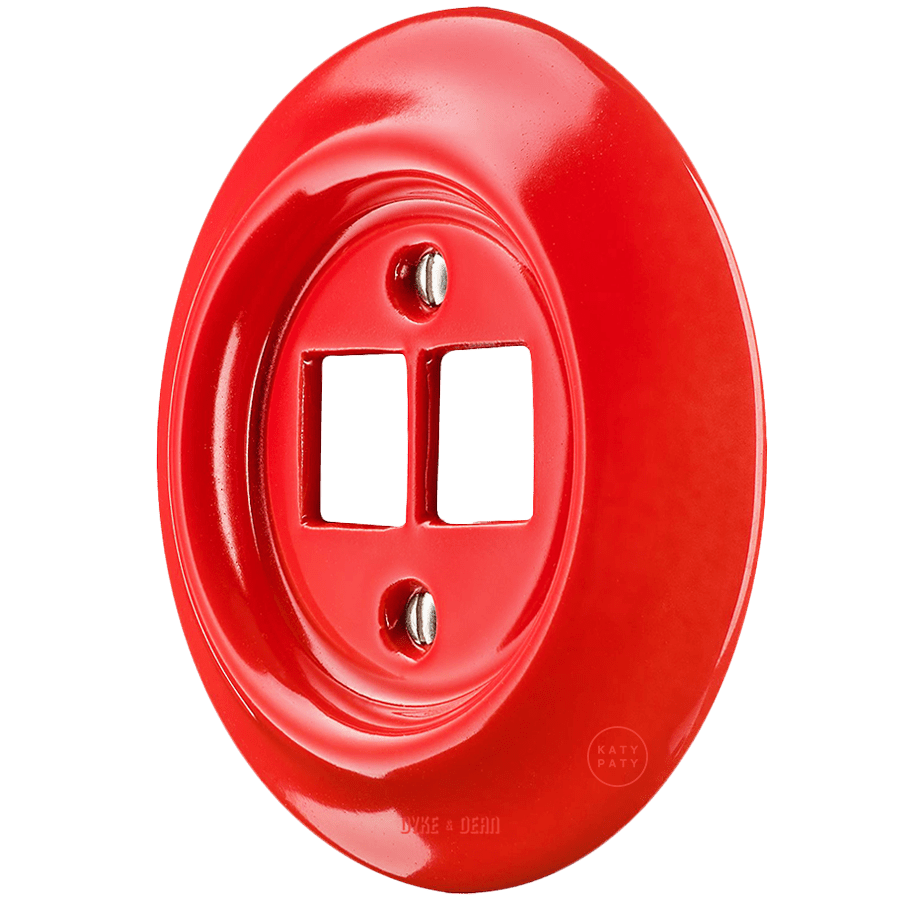 Red porcelain PC and USB data wall socket by Katy Paty