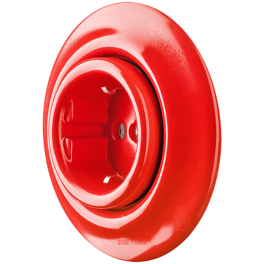Red porcelain 2-pin schuko wall socket by Katy Paty
