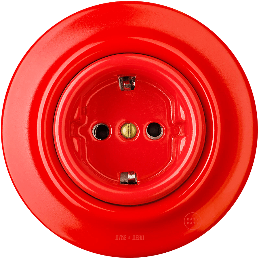 Red porcelain 2-pin schuko wall socket by Katy Paty
