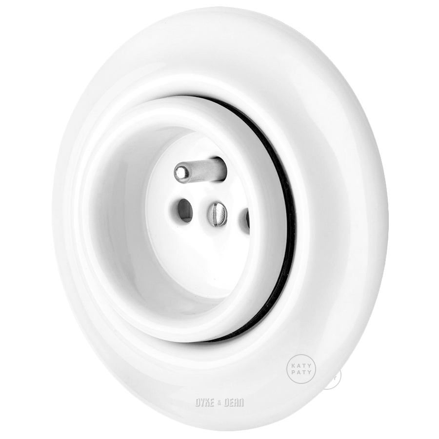 White porcelain 2-pin Euro wall socket by Katy Paty