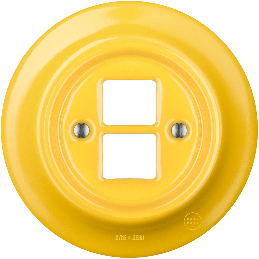 Yellow porcelain PC and USB data wall socket by Katy Paty