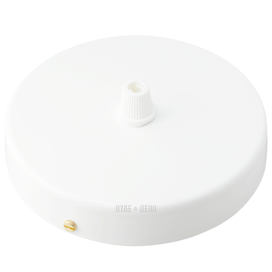 Glossy white round single-cable ceiling rose shown at an angle